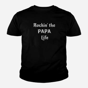 Mens Rockin The Papa Life Rocker New Grandpa Dad Kid T-Shirt - Seseable