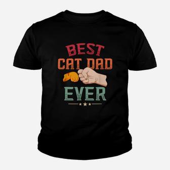 Mens Vintage Best Cat Dad Ever Paw Fist Bump Cat Kid T-Shirt - Seseable