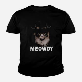 Meowdy Cowboy Cat Funny Western Cat In Cowboy Hat Kid T-Shirt - Seseable
