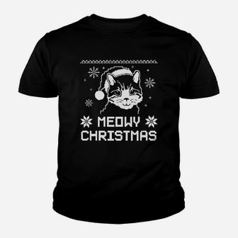 Meowy Christmas Tshirt Funny Cat Christmas Shirts Funny Meowy Ugly Christmas Sweatshirts Kid T-Shirt - Seseable
