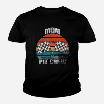 Mom Pit Crew Race Car Chekered Flag Vintage Racing Party Kid T-Shirt - Seseable