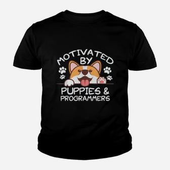 Motivated By Puppies And Programmers Programmer Gift Kid T-Shirt - Seseable