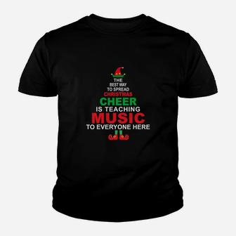 Music Teacher Christmas Elf Cheer Kid T-Shirt - Seseable