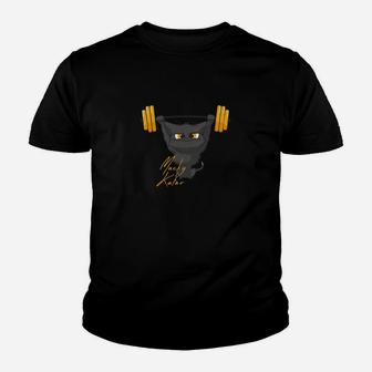 Muskulöses Katzen-Design Kinder Tshirt für Herren in Schwarz, Lustiges Tiermotiv - Seseable