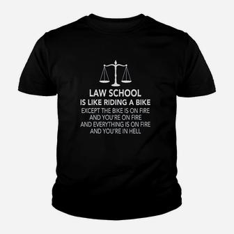 My Favorite Gear Law School Is Like Riding A Bicycle In Hell Funny Lawyer Attorne Kid T-Shirt - Seseable