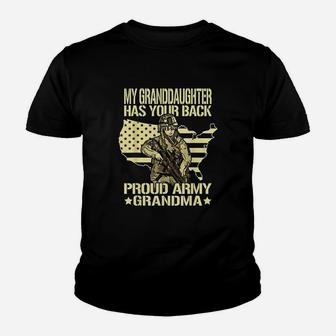 My Granddaughter Has Your Back Proud Army Grandma Kid T-Shirt - Seseable