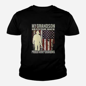 My Grandson Has Your Back Military Proud Army Grandma Gift Kid T-Shirt - Seseable