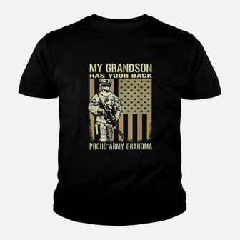 My Grandson Has Your Back Proud Army Grandma Military Gift Kid T-Shirt - Seseable