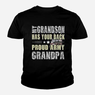 My Grandson Has Your Back Proud Army Grandpa Kid T-Shirt - Seseable