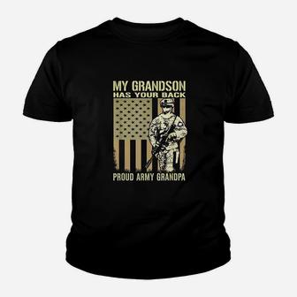 My Grandson Has Your Back Proud Army Grandpa Military Gift Kid T-Shirt - Seseable