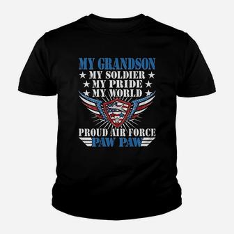My Grandson Is A Soldier Airman Proud Air Force Paw Paw Gift Kid T-Shirt - Seseable