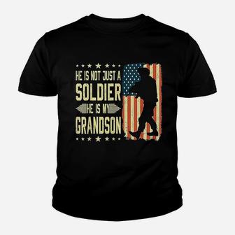 My Grandson Is A Soldier Hero Proud Army Grandparent Gifts Kid T-Shirt - Seseable