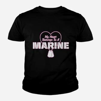 My Heart Belongs To A Marine Pink Kid T-Shirt - Seseable