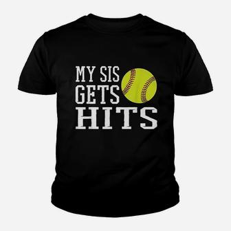 My Sis Gets Hits Softball Brother Sister Softball Kid T-Shirt - Seseable