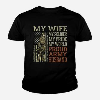 My Wife My Soldier Hero Proud Army Husband Military Spouse Kid T-Shirt - Seseable