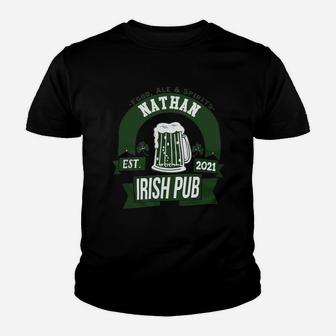 Nathan Irish Pub Food Ale Spirits Established 2021 St Patricks Day Man Beer Lovers Name Gift Kid T-Shirt - Seseable