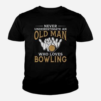 Never Underestimate An Old Man Who Loves Bowling Tshirt Kid T-Shirt - Seseable