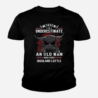 Never Underestimate An Old Man Who Loves Highland Cattle Kid T-Shirt - Seseable