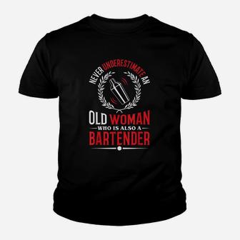 Never Underestimate An Old Woman Bartender Kid T-Shirt - Seseable