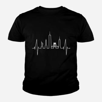 New York Skyline Heartbeat Heart Statue Of Liberty New York Kid T-Shirt - Seseable