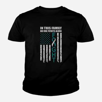 No One Fights Alone Cervical Awareness Us Flag Kid T-Shirt - Seseable