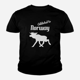 Norwegen-Liebhaber Kinder Tshirt, Elch-Motiv & Addicted to Norway Schwarz - Seseable