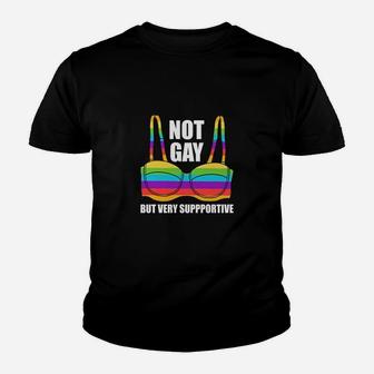 Not Gay But Very Supportive Lgbt Straight Ally Bra Meme Human Flag Kid T-Shirt - Seseable