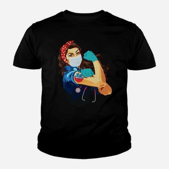Nurse Fire Ems Emergency Frontline Workers Nurse Strong Rosie Riveter Kid T-Shirt - Seseable