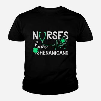 Nurses Love Shenanigans Funny St Patricks Day Kid T-Shirt - Seseable