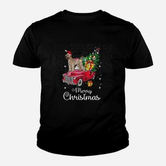 Official Soft Coated Wheaten Terrier Rides Red Truck Christmas Sweater Kid T-Shirt - Seseable