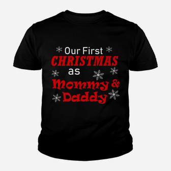 Our First Christmas As Mommy And Daddy Wife Husband Kid T-Shirt - Seseable