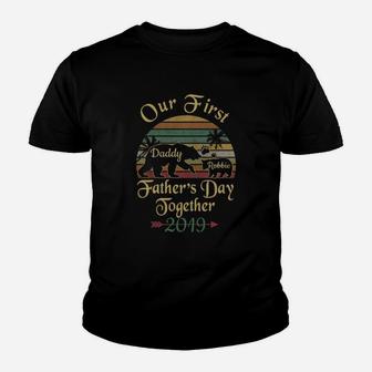 Our First Father Day Together 2019 Bear Vintage Custom Kids Name Kid T-Shirt - Seseable