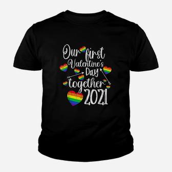 Our First Valentines Day Together 2022 Gay Couple Lgbt Gift Kid T-Shirt - Seseable
