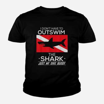 Out Swim My Dive Buddy Funny Shark Scuba Diving Kid T-Shirt - Seseable