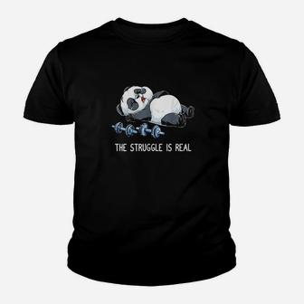 Panda The Struggle Is Real Weightlifting Fitness Gym Funny Kid T-Shirt - Seseable