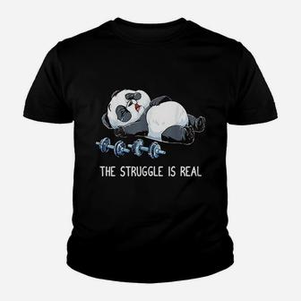 Panda The Struggle Is Real Weightlifting Fitness Gym Kid T-Shirt - Seseable