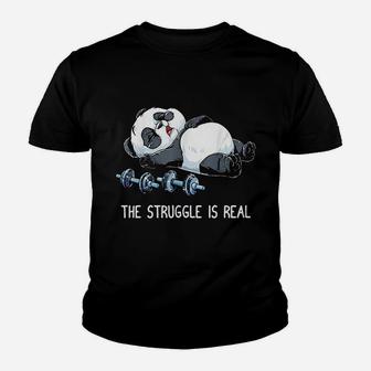 Panda The Struggle Is Real Weightlifting Fitness Kid T-Shirt - Seseable