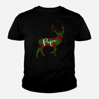 Papa Reindeer Plaid Pajama Matching Family Christmas Kid T-Shirt - Seseable
