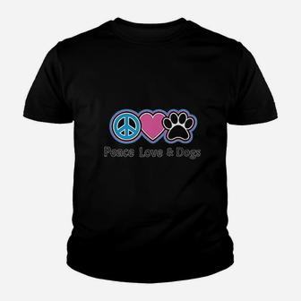 Peace Love And Dogs Peace Sign Heart Paw Kid T-Shirt - Seseable