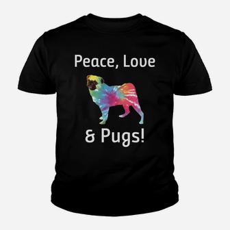Peace Love And Pugs Tie Dye Hippie For Pug Lovers Kid T-Shirt - Seseable