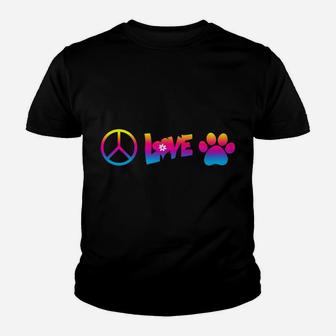 Peace Love Dogs Hippie Style Retro Colorful Dog Lover Gift Kid T-Shirt - Seseable
