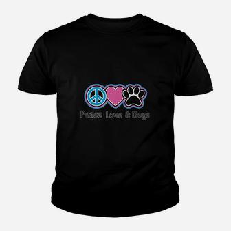 Peace Love Dogs Peace Sign Heart Paw Print Graphic Kid T-Shirt - Seseable