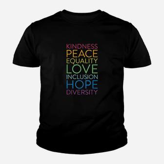 Peace Love Inclusion Equality Diversity Human Rights Kid T-Shirt - Seseable
