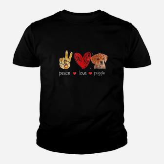 Peace Love Puggle Dog Puggle Dog Lover Gift Kid T-Shirt - Seseable