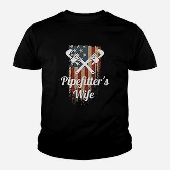 Pipefitters Wife Pride Patriotic Distressed American Flag Kid T-Shirt - Seseable