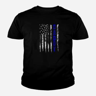 Police Daddy Blue Line Gift Fathers Day Distressed Kid T-Shirt - Seseable