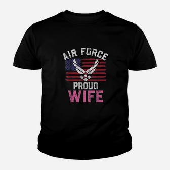 Proud Air Force Wife American Flag Veteran Gift Kid T-Shirt - Seseable