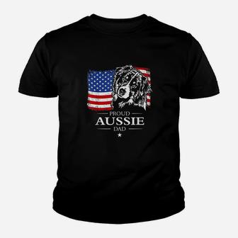 Proud Aussie Shepherd Dad American Flag Patriotic Dog Gift Kid T-Shirt - Seseable