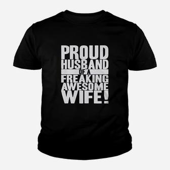 Proud Husband Of A Freaking Awesome Wife Funny Valentines Day Kid T-Shirt - Seseable