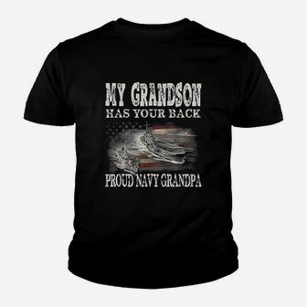 Proud Navy Grandpa My Grandson Has Your Back Kid T-Shirt - Seseable